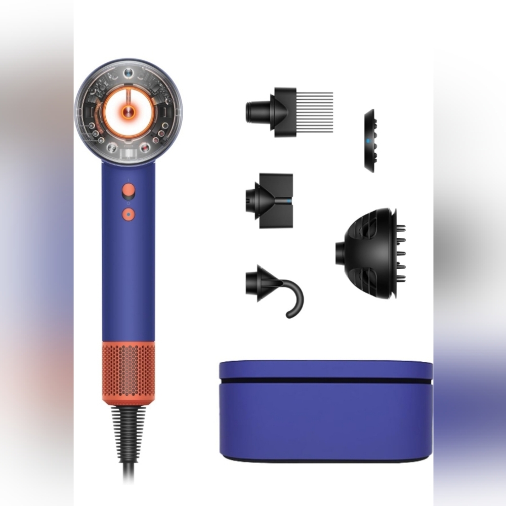 Dyson Blue and Orange Hair Styling Tool with Attachments